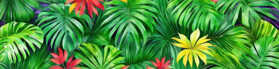 Abstract illustration of monstera leaves. Background for social media banner, website and for your design, space for text.