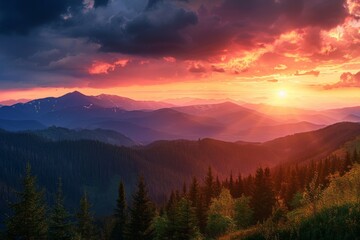 Majestic sunset in the mountains landscape, 