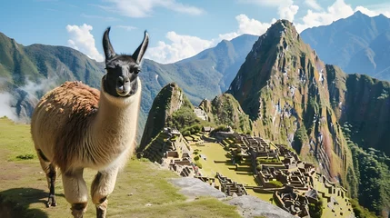Zelfklevend Fotobehang Lama And Machu Picchu © Pascal