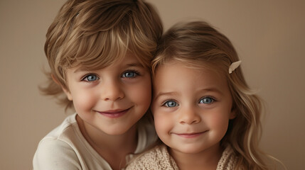 studio shot portrait of brother and sister child siblings toddlers