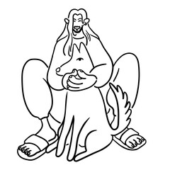 Obraz premium cartoon guy with a dog in doodle style. template for print advertising poster sticker icon illustration. people in lines