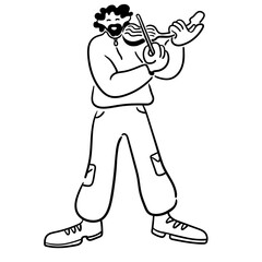 cartoon guy musician with a violin in doodle style. template for print advertising poster sticker icon illustration. people in lines