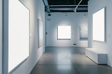 Blank white frames in art gallery interior 
