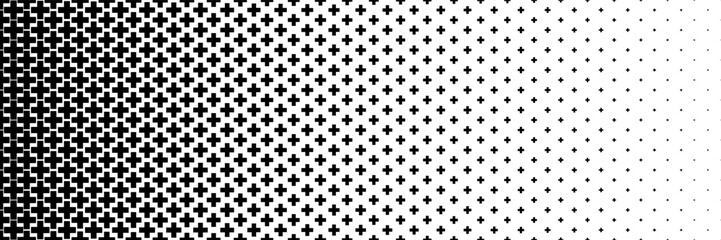 horizontal halftone of black cross or plus design for pattern and background. - obrazy, fototapety, plakaty