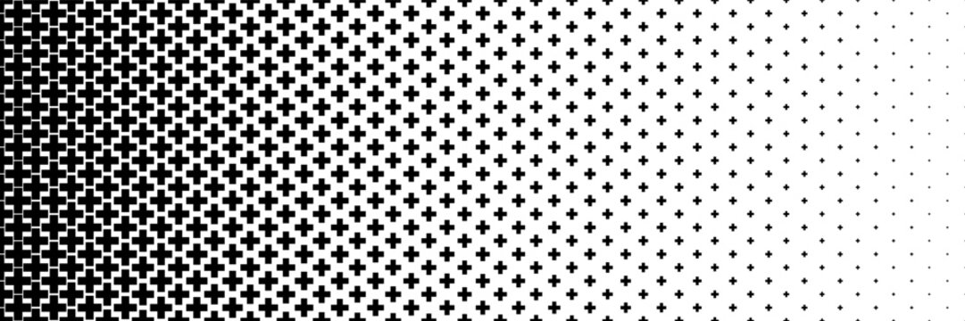 horizontal halftone of black cross or plus design for pattern and background.
