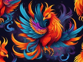 vector art tatoo style burning phoenix