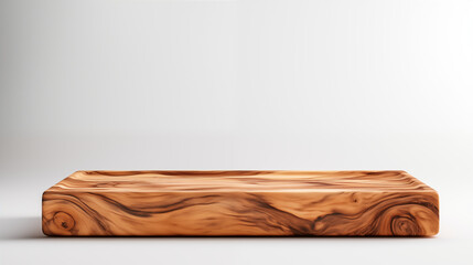 Wooden board, empty mockup platform for product presentation on a light background.