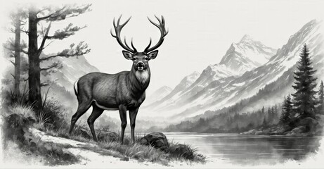 Develop an elegant and nature-inspired logo design featuring an illustrated deer, symbolizing the grace and beauty of wildlife in its natural habitat-