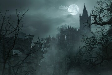 Travel agent designing a tour of haunted historical sites blending spooky tales with cultural education in gothic art style