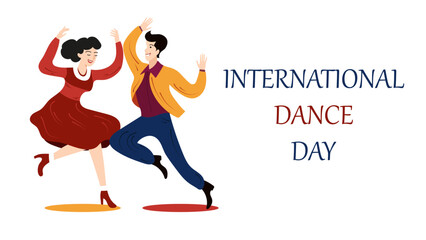 International Dance Day. Man and woman dancing fast dance