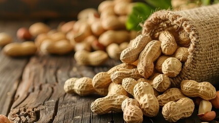 Fototapeta premium peanuts on a bowl over wooden table