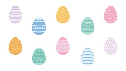 Easter eggs. Set of vector illustrations in simple style. Colored pastel Easter eggs.