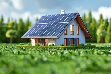 Modern house with solar panels and storage batteries