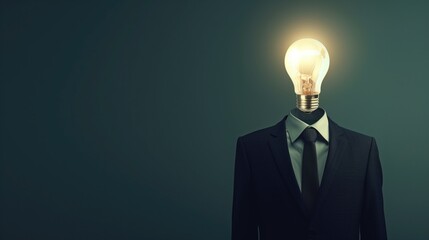 Businessman with light bulb head on a gray background, creative and idea concept, generative ai - obrazy, fototapety, plakaty
