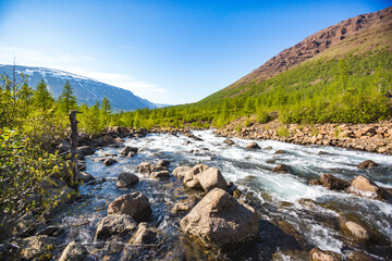 River Hoisey. Polar day on Putorana Plateau, Taimyr. Russia - 753167375