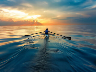 Solitary Rowing at Sunrise