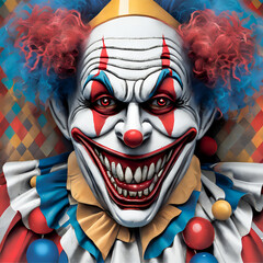 Evil clown with a big scary smile