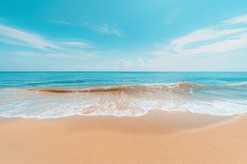 Fototapeta na wymiar Sandy paradise beach and calm sea. banner. advertising photo. generative ai