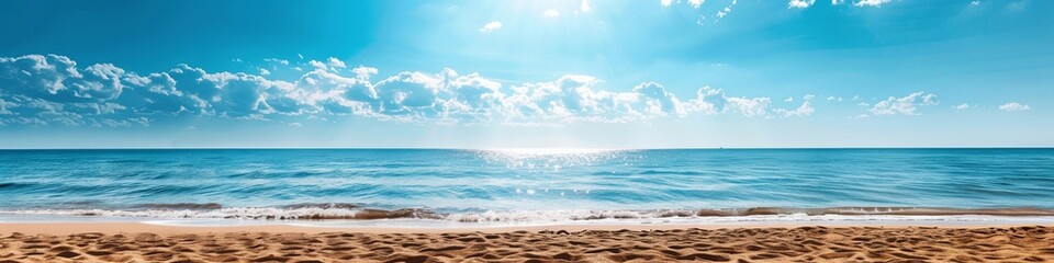 Sandy paradise beach and calm sea. banner. advertising photo. generative ai