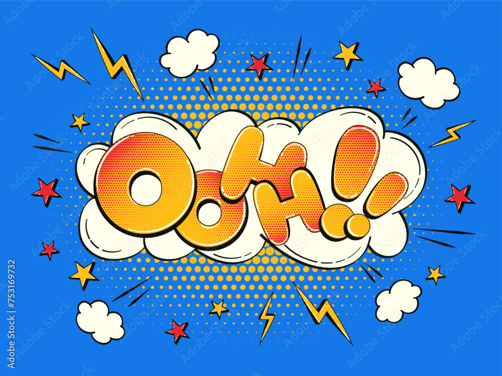 Fototapete comic speech bubble in the shape of a cloud with halftone effect. multicolored illustration with the