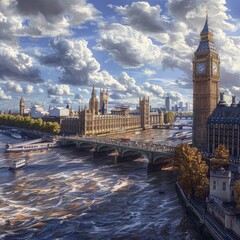 Skyline of london with big ben , london bridge - obrazy, fototapety, plakaty