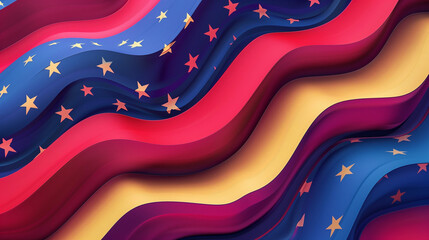 american flag background, red blue and yellow background, abstract pattern, US based illustration