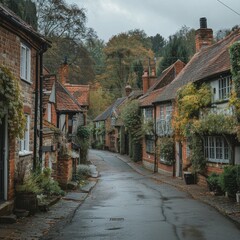 England village street with houses on both sides 