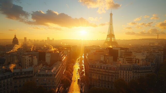Fototapeta A realistic photo of skyline of Paris with Eiffel tower