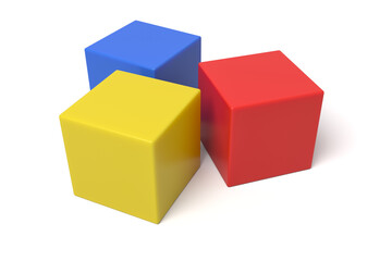 Three colorful 3D cubes in a perspective view