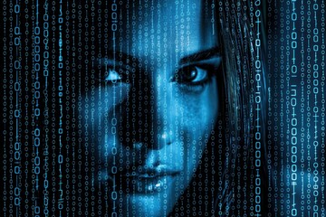 Woman portrait with code background