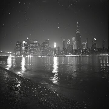 photo of skyline of New York in black and white