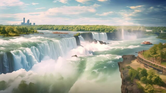 Niagara Falls, United States of America. Niagara Falls is the largest series of waterfalls on the world. Beautiful Spring Views of Niagara Falls, AI Generated