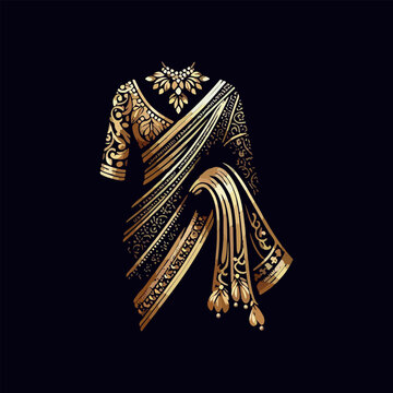 Fashion saree logo design with women figure template or clothing logo design illustration, Generative Ai.