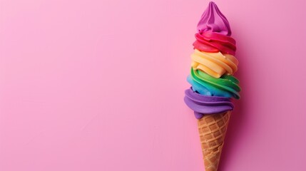 Colorful Swirl Ice Cream Cone - obrazy, fototapety, plakaty