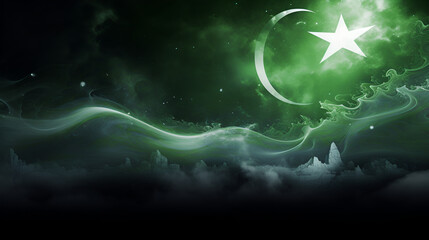 Pakistani flag abstract background with waves, Shiny smoke. Glitter fluid. Vibrant Background - obrazy, fototapety, plakaty