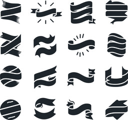 Graphic Set of ribbon Vector Icons silhouette white background