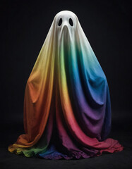 Naklejka premium Digital Illustration Of A Ghost Wearing A Rainbow-coloured Sheet