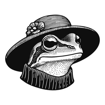 elegant frog wearing hat sketch portrait