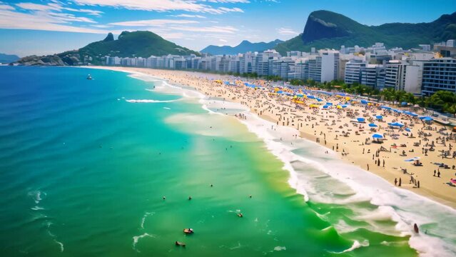 View of Copacabana beach in Rio de Janeiro, Brazil, Copacabana beach in Rio de Janeiro, Brazil. Copacabana beach is the most famous beach of Rio de Janeiro, Brazil, AI Generated