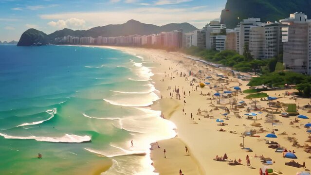 Copacabana beach in Rio de Janeiro, Brazil, South America, Copacabana beach in Rio de Janeiro, Brazil. Copacabana beach is the most famous beach of Rio de Janeiro, Brazil, AI Generated