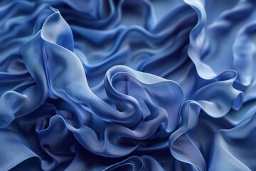 Obraz premium 3d render, abstract background with folded textile ruffle, blue cloth macro, wavy fashion wallpaper