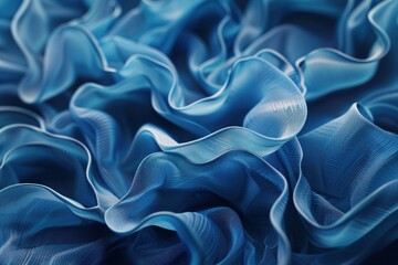 Obraz premium 3d render, abstract background with folded textile ruffle, blue cloth macro, wavy fashion wallpaper