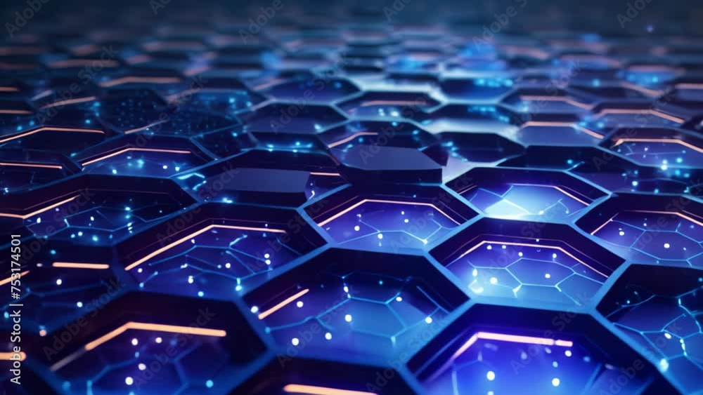 Poster 3d rendering of abstract technology background with hexagons and glowing lights, futuristic high tec