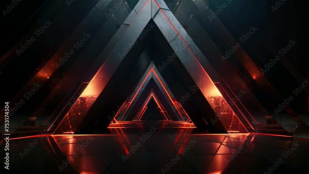 Poster abstract dark futuristic background with glowing neon triangle. 3d rendering, futuristic high tech d