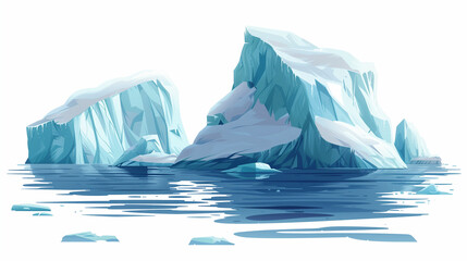 Illustrated Melting Icebergs, Without Details in Distance with White Background, Vector Like Design. Global Warming and Climate Change Theme.
