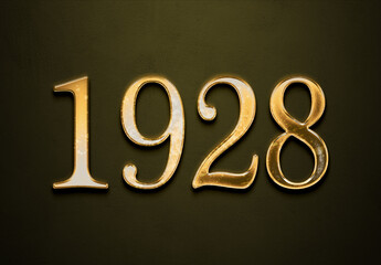 Old gold effect of year 1928 with 3D glossy style Mockup.	 - obrazy, fototapety, plakaty
