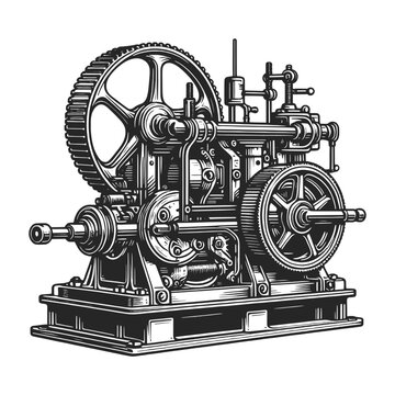 recommend clip art:  intricate Industrial Machinery Engraving. Sketch engraving generative ai vector illustration. Scratch board imitation. Black and white image.