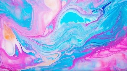 Fototapeta na wymiar A colorful abstract painting background features liquid marbling paint, creating a fluid texture with an intense mix of vibrant acrylic colors.