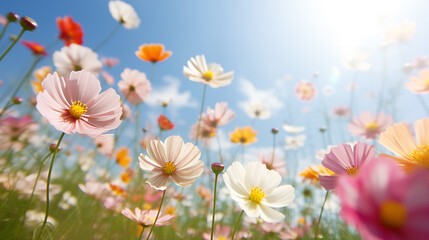 Colorful beautiful wildflowers sunbathing