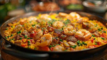 Photo of a paella dish.